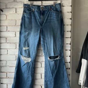 Women's Distressed Wide-Leg Jeans - Blue